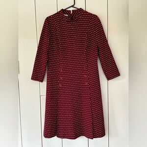 VTG 60's Parkshire Original Mod Dress Sz L Polka Dot Burgundy White